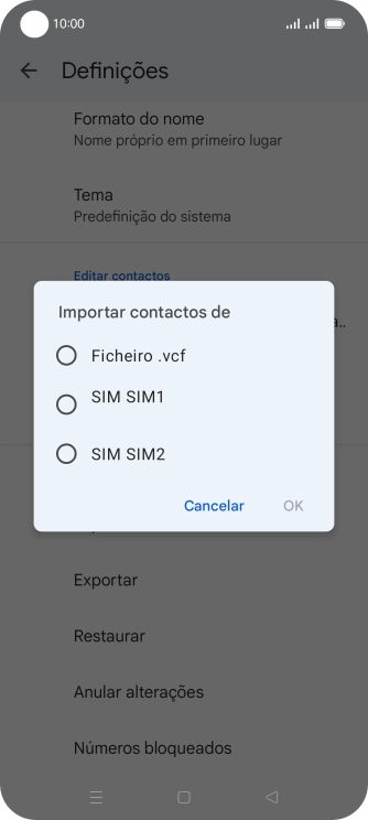 Prima o cartão SIM pretendido.