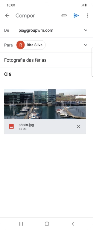 Prima o ícone para enviar quando terminar de escrever o seu e-mail.