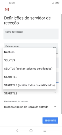 Prima SSL/TLS para ativar a função.