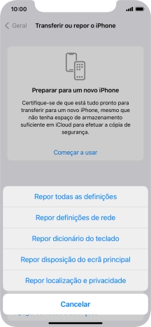 Prima Repor todas as definições.