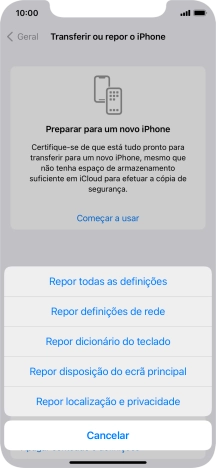 Prima Repor todas as definições.