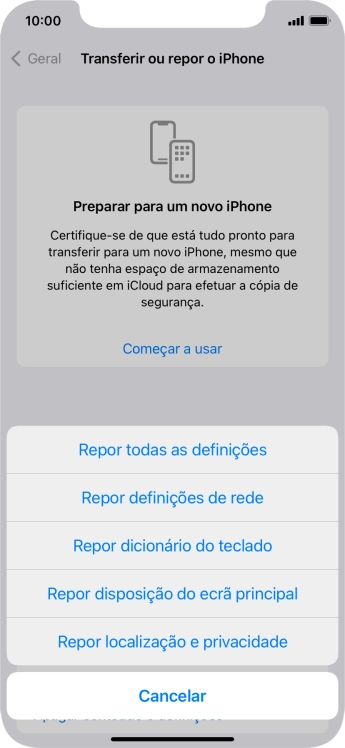 Prima Repor todas as definições.