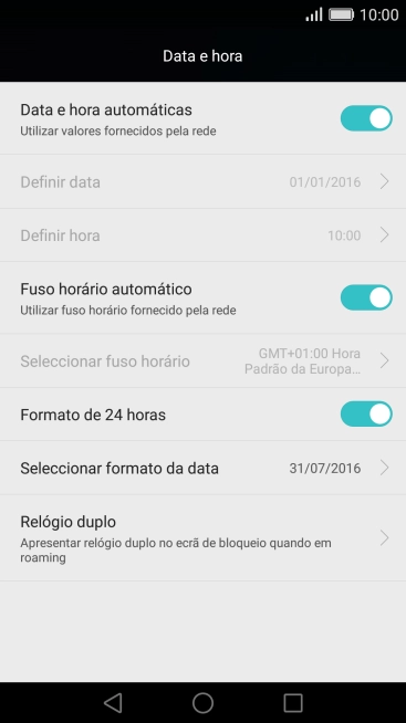 Prima Data e hora automáticas para ativar a função.