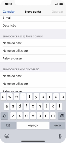 Prima Nome do host e introduza o nome do servidor de envio do fornecedor de e-mail.