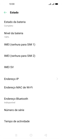O código IMEI é mostrado no ecrã.