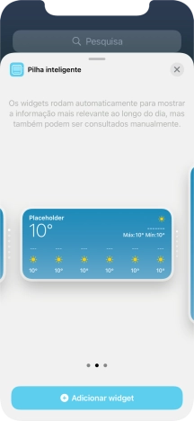 Para escolher a dimensão pretendida para o widget, deslize o dedo para a direita ou para a esquerda sobre o ecrã.
