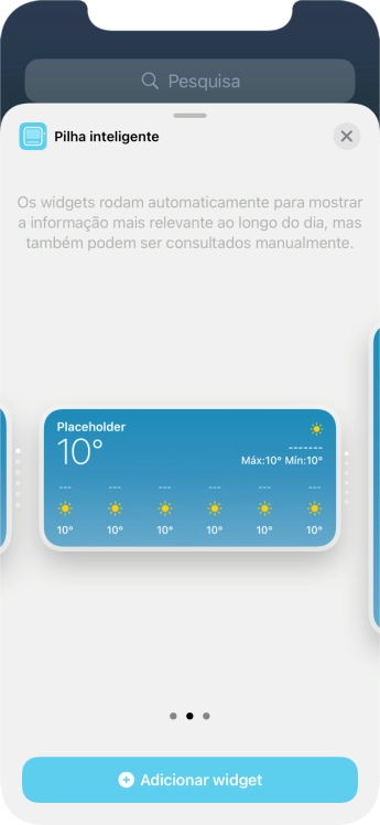 Para escolher a dimensão pretendida para o widget, deslize o dedo para a direita ou para a esquerda sobre o ecrã.