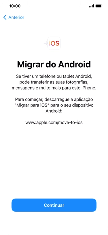 Antes de ser possível transferir conteúdo para o seu telefone, é necessário instalar a app 