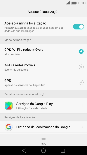 Se escolher GPS, Wi-Fi e redes móveis, o telefone irá encontrar a sua localização precisa utilizando os satélites GPS, a rede móvel e as redes Wi-Fi  nas proximidades. A navegação por satélite GPS requer vista livre ao céu.
