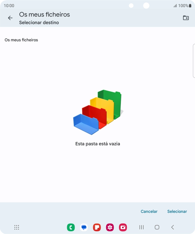 Se quiser criar uma nova pasta, prima o ícone de nova pasta e siga as indicações no ecrã para criar uma nova pasta.