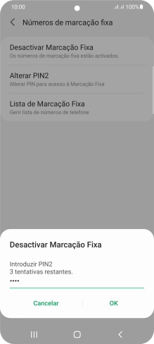 Introduza o código PIN2 e prima OK.