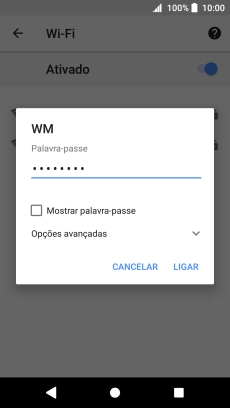 Introduza a password da rede Wi-Fi e prima LIGAR.