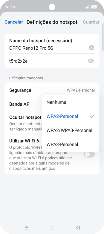 Prima WPA3-Personal para proteger o hotspot Wi-Fi com uma password.