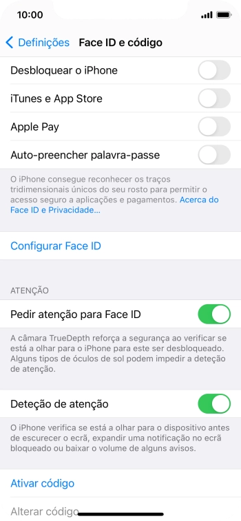 Prima Ativar código e introduza um código de bloqueio do telefone à escolha duas vezes de seguida.
