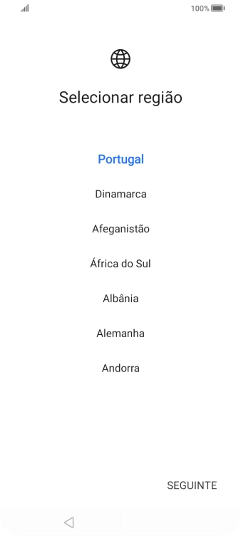 Prima a região pretendida.