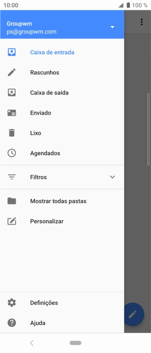 Prima a lista suspensa junto do endereço de e-mail.
