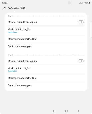 Prima Centro de mensagens sob o cartão SIM pretendido.