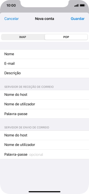 Prima Palavra-passe e introduza a password da sua conta de e-mail na Vodafone.