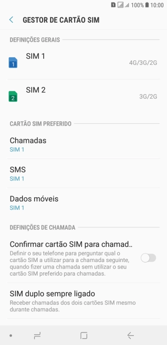 Prima o cartão SIM pretendido.