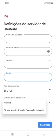 Prima Nunca para manter os e-mails no servidor quando estes são apagados no telefone.