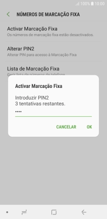 Introduza o código PIN2 e prima OK.