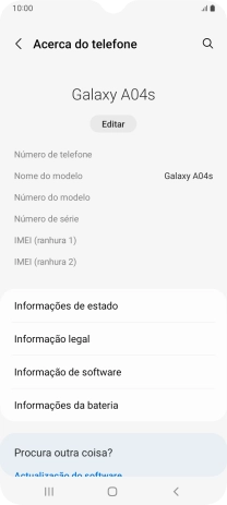 O código IMEI é mostrado no ecrã.