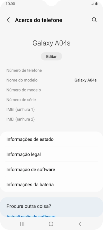 O código IMEI é mostrado no ecrã.