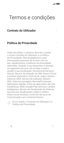 Prima o campo para aceitar os termos e condições.