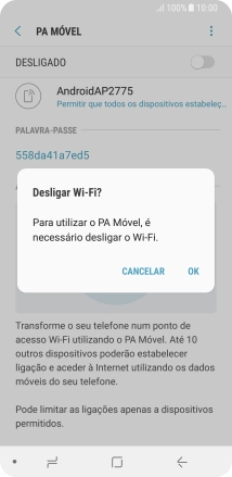 Se o Wi-Fi estiver ativado, prima OK.