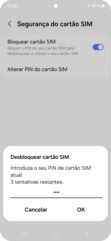 Introduza o seu código PIN e prima OK.