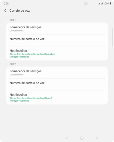 Prima Número de correio de voz sob o cartão SIM pretendido.