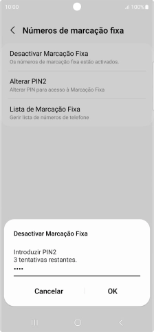 Introduza o código PIN2 e prima OK.
