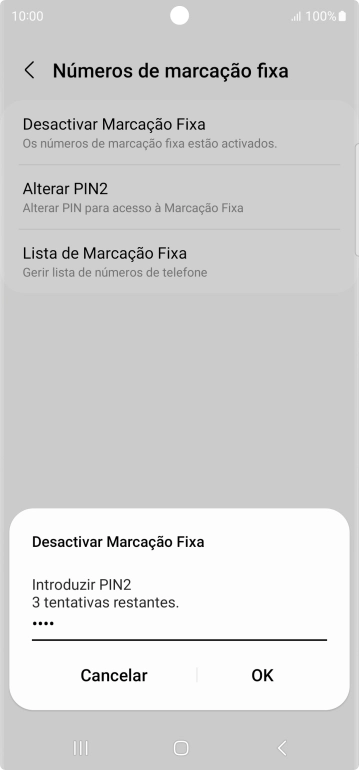 Introduza o código PIN2 e prima OK.