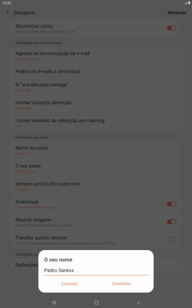 Introduza o nome de remetente e prima Concluído.