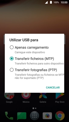 Prima Transferir ficheiros (MTP).