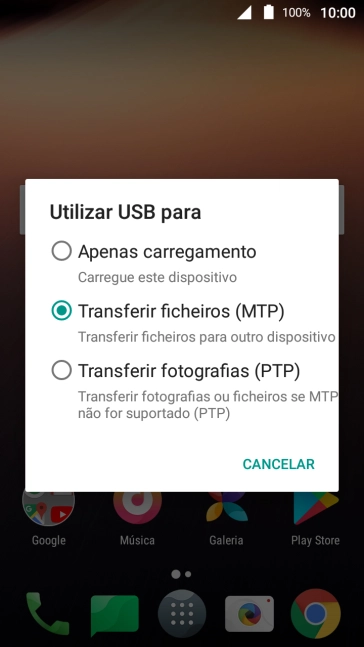 Prima Transferir ficheiros (MTP).