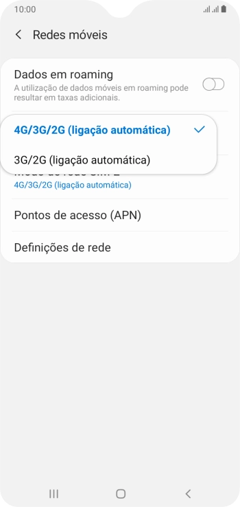 Prima o tipo de rede pretendido.