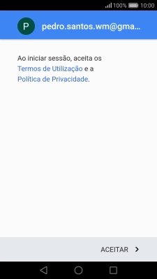 Prima ACEITAR e siga as indicações no ecrã para escolher as definições da conta Google.