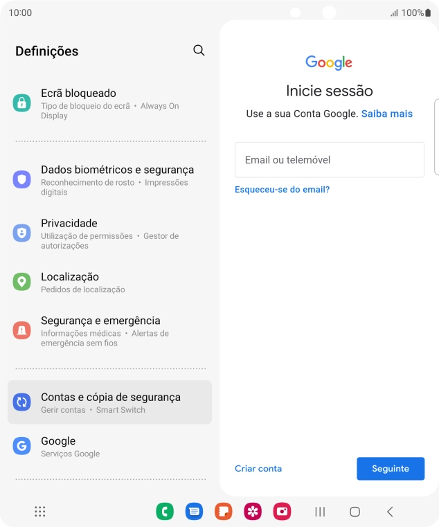 Se não tiver uma conta Google, prima Criar conta e siga as indicações no ecrã para criar uma conta.