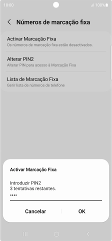 Introduza o código PIN2 e prima OK.