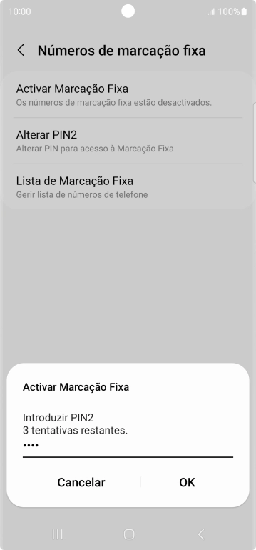 Introduza o código PIN2 e prima OK.