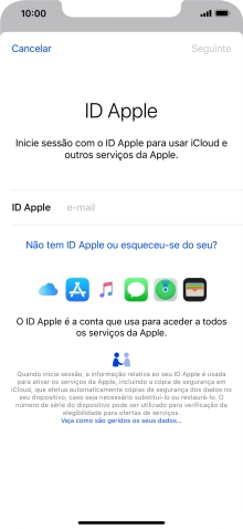 Se não tiver um ID Apple, prima Não tem ID Apple ou esqueceu-se do seu? e siga as indicações no ecrã para criar um ID Apple.