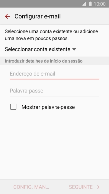 Prima Endereço de e-mail e introduza o seu endereço de e-mail.