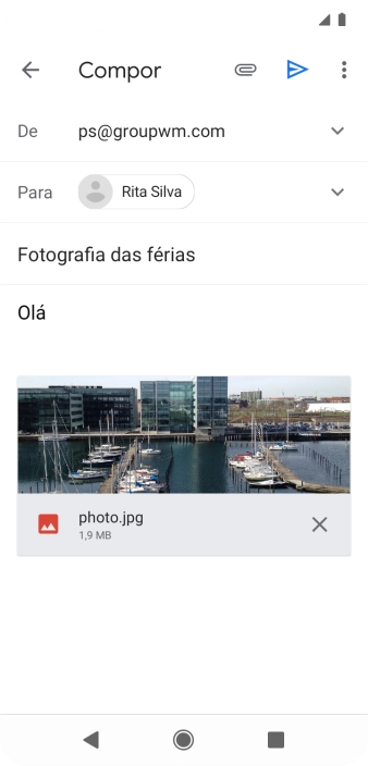 Prima o ícone para enviar quando terminar de escrever o seu e-mail.