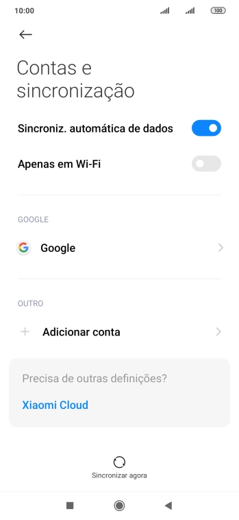 Prima Adicionar conta.