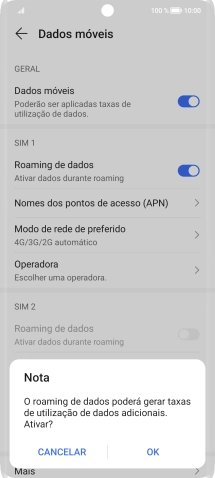 Se ativar a função, prima OK.