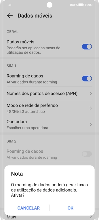 Se ativar a função, prima OK.
