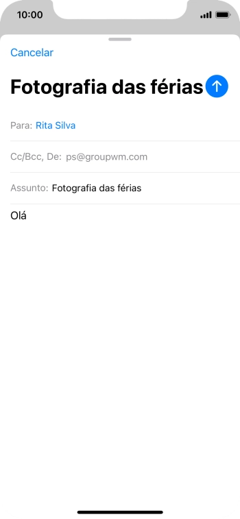 Mantenha premido o campo de escrita até aparecer um menu no ecrã.