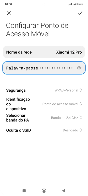 Prima Palavra-passe e introduza a password pretendida.