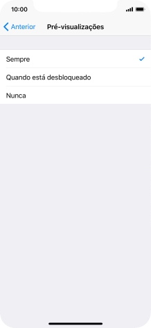 Para escolher a pré-visualização de notificações no ecrã bloqueado, prima Sempre.